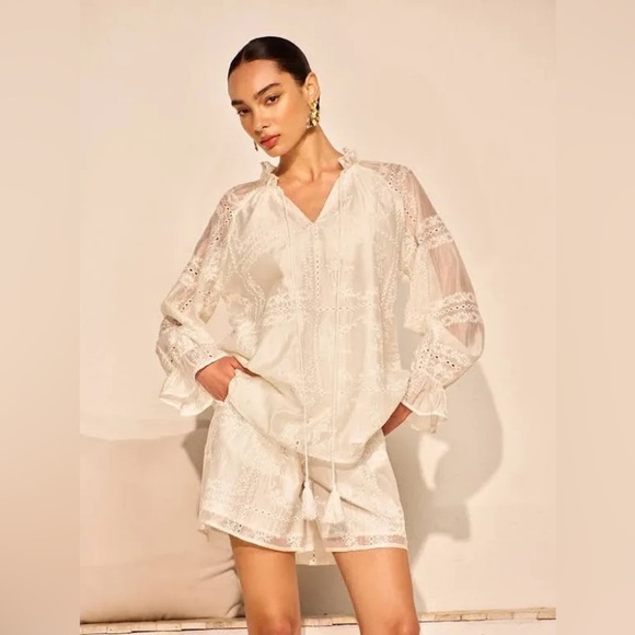 Commense Elegant Lace Blouse and Shorts Set